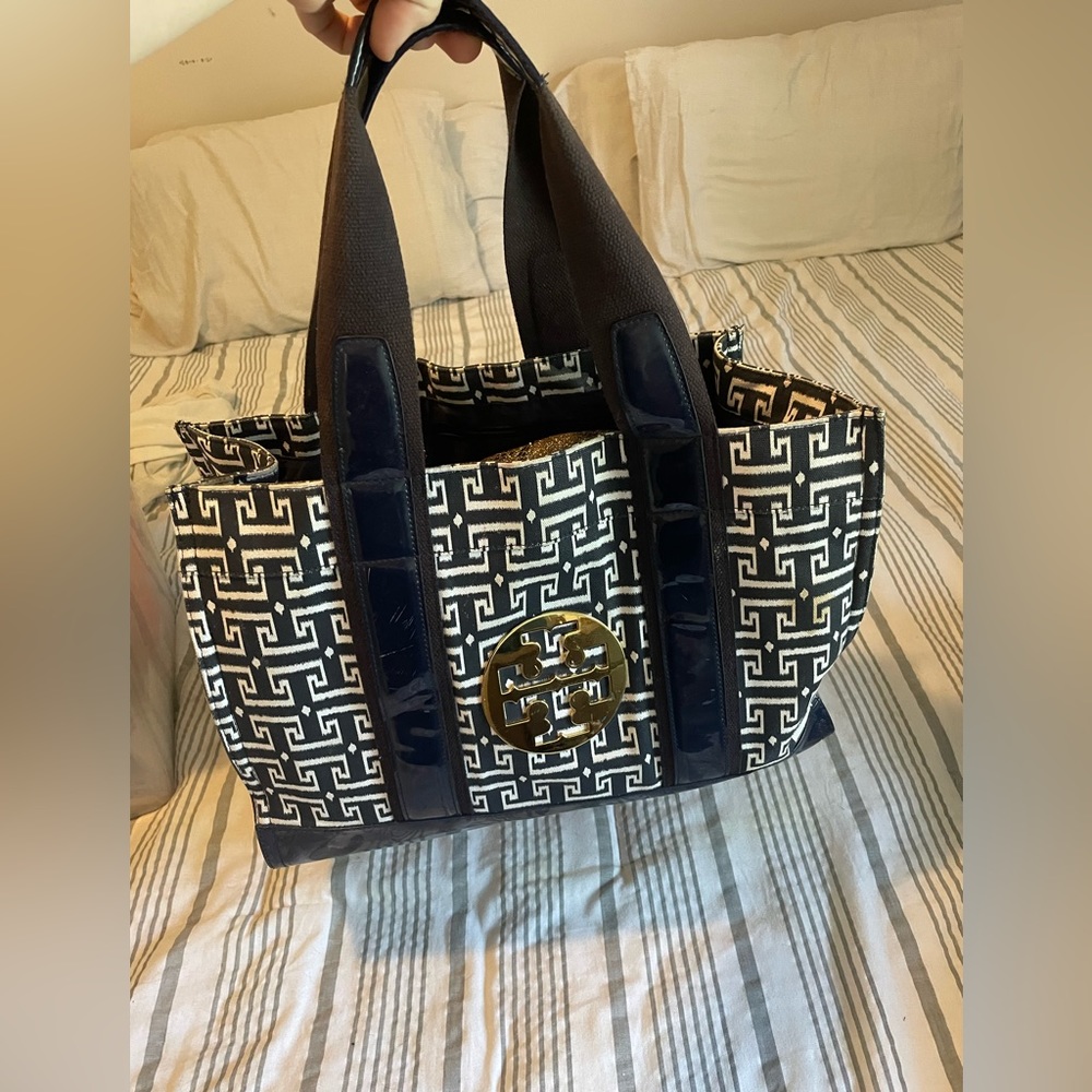 Used Tory Burch Tote Bag navy and white